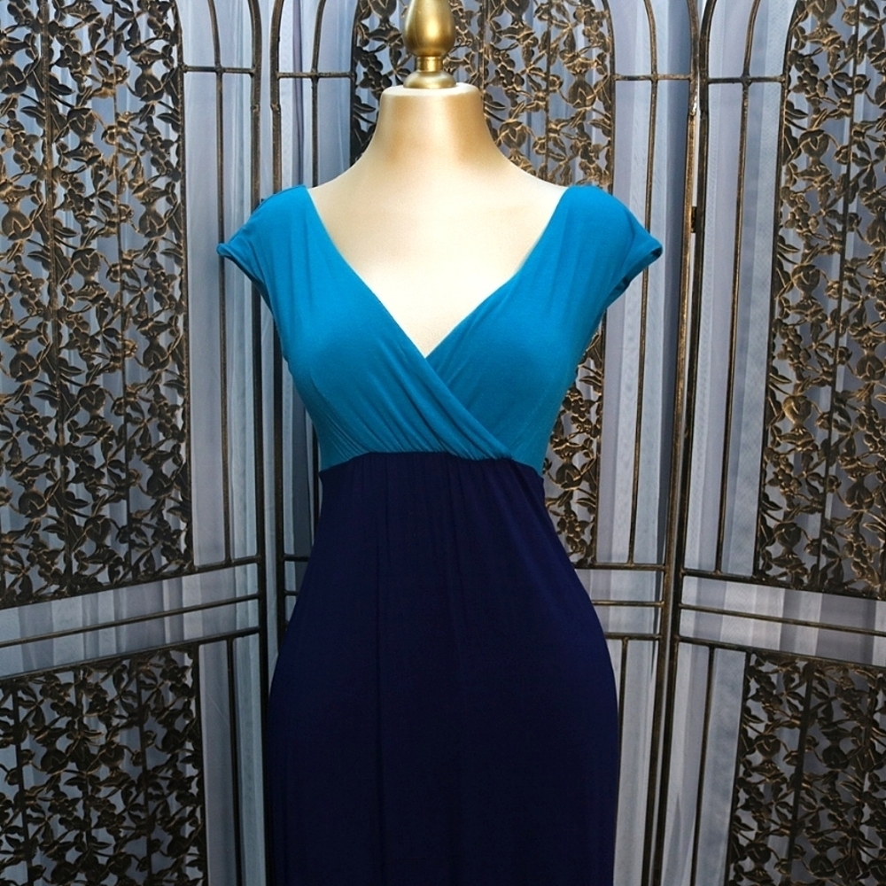 Tiffany Rose Jewel Block, Elegant Comfy Maternity Maxi Dress, Biscay Blue - Picture 3 of 10